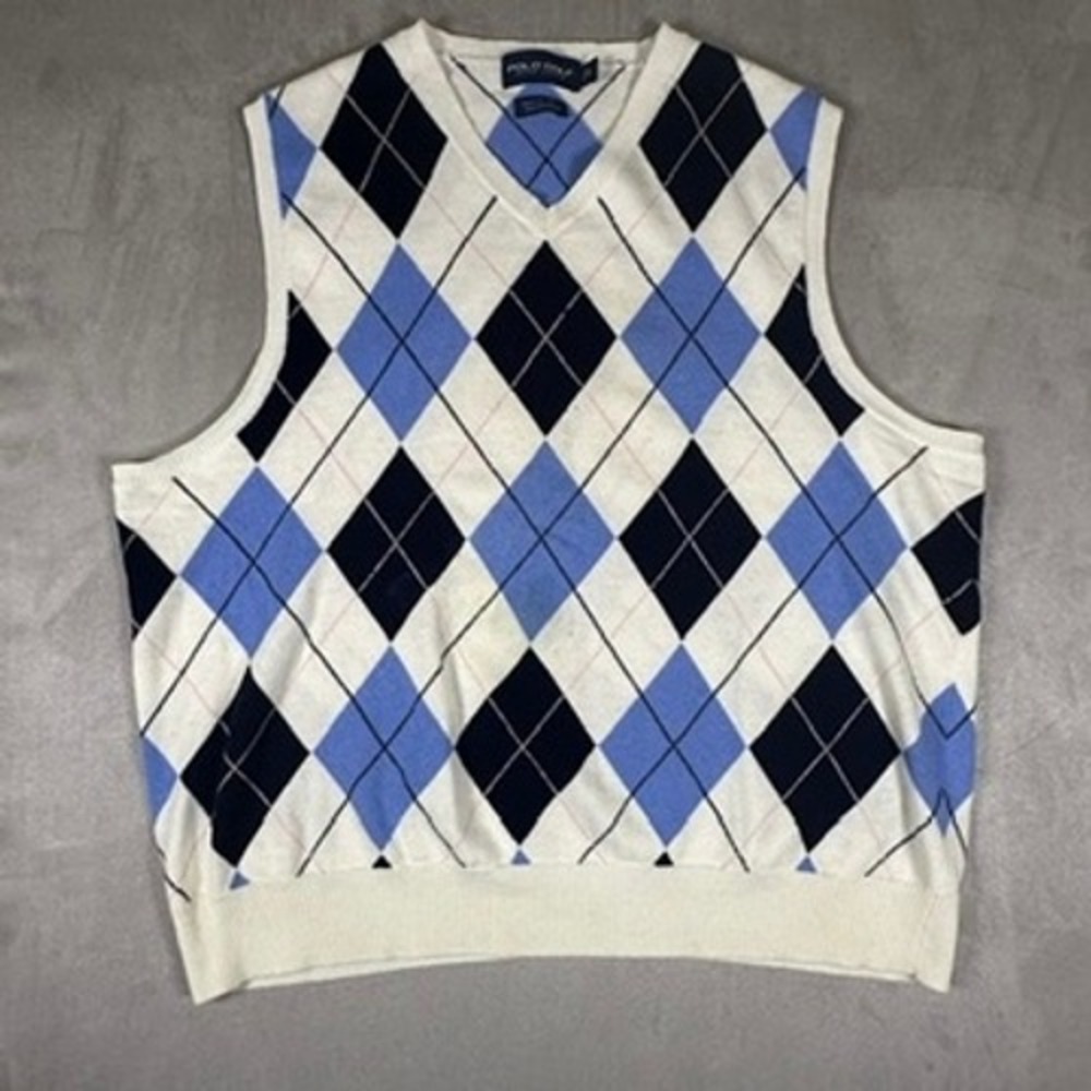 Polo Golf Ralph Lauren Sweater Vest Mens Argyle Cashmere Blend Large Cream
